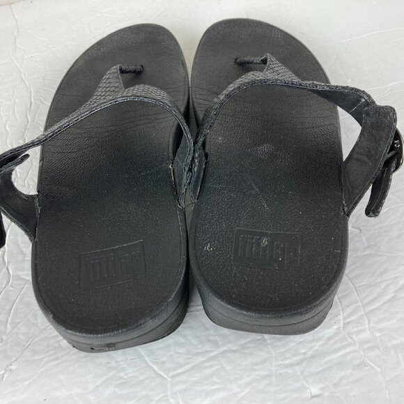 Fitflop Womens Sz 10 Lulu Textured Black Leather Thong Flip Flop Wedge Sandals - Picture 6 of 8